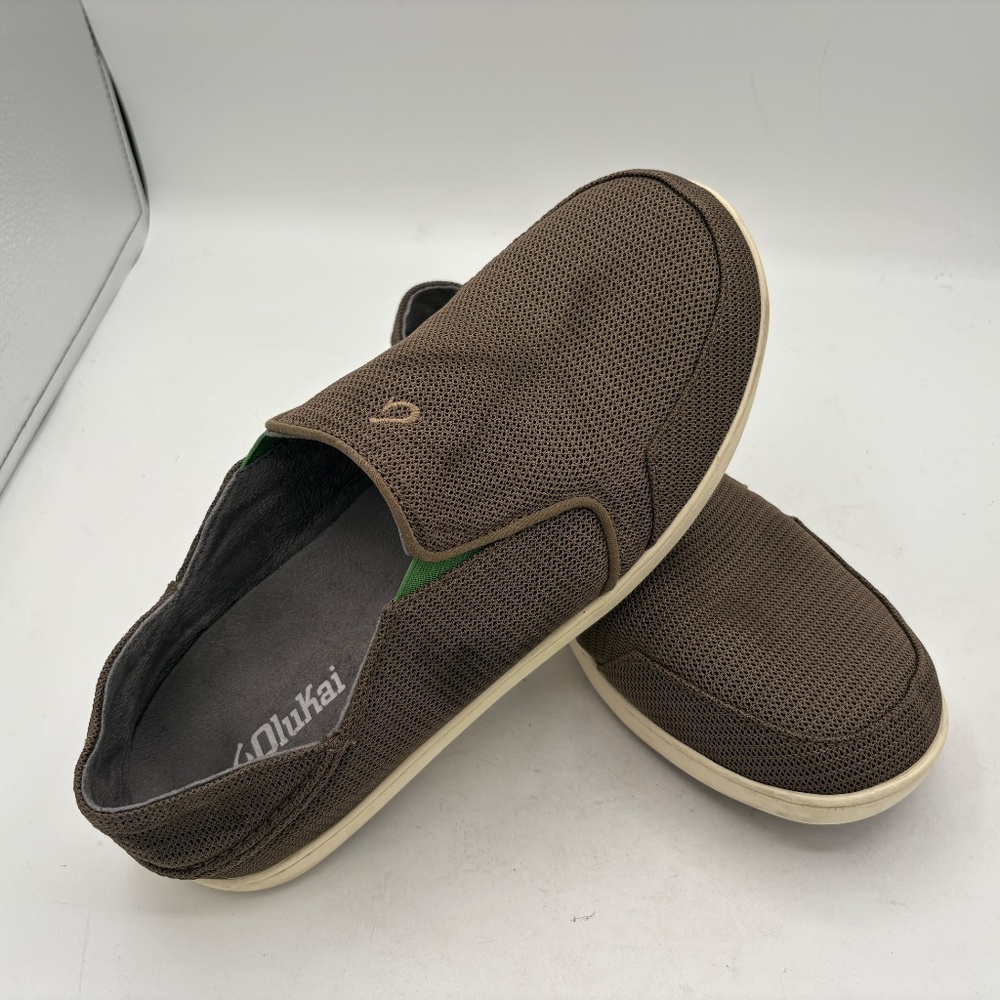 Olukai Nohea Mesh Sneakers Men's 10.5 Gray Slip-On Loafers Collapsible Heel - Picture 3 of 12
